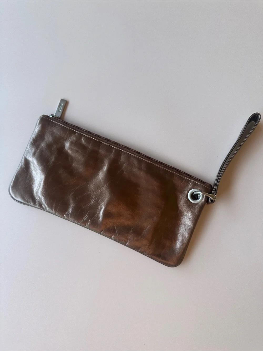HOBO Brown bronze Leather Wristlet Clutch with Grommet Accents